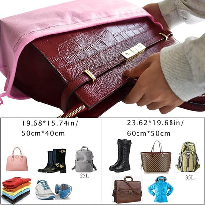 8PCS Dust Bags for Handbags Jumbo Travel Shoe Bags Purses Organizers Storage Bags with Rope Clear Window Dustproof Drawstring Bag Storage Pouch for Men and Women - Pink, 23.6 x 19.7 in