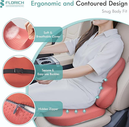 FLORICH Car Seat Cushion and Lumbar Support Pillow for Office Chair Car, Ergonomic Memory Foam, Relieves Back Sciatica Pain, Pressure-Relieving Back Support for Car, Office Chair & Wheelchair - Red