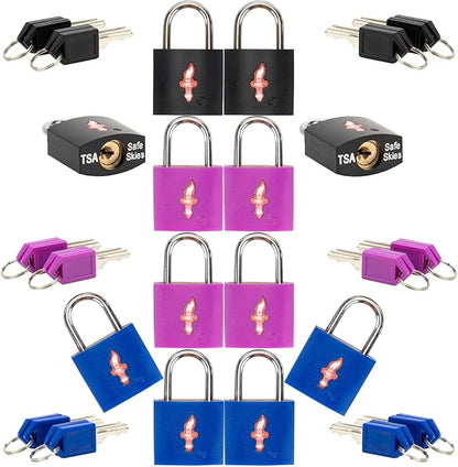12 Pack TSA Lock for Luggage, TSA Suitcase Lock for Luggage, Suitcases & Gun Cases - Solid Brass Security Lock with Colored Shell (12 Colors: Black/Blue/Orange)