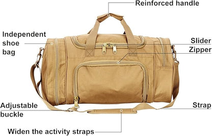 Military Tactical Outdoor Gym Bag Small Duffel Bag with Shoes Compartment for Sports Travel Camping Hunting (A-Tan)