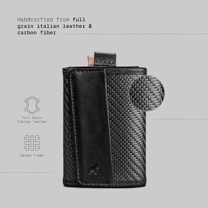The Frenchie Co. - Speed Wallet Mini - Ultra-Slim RFID Card Holder - Minimalist Front Pocket Wallet for Men & Women - Carbon Fiber & Full-Grain Italian Leather