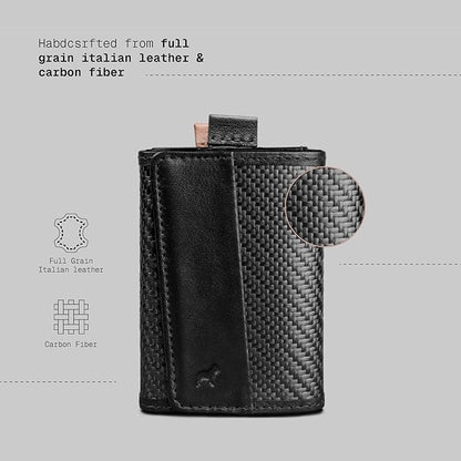 The Frenchie Co. - Speed Wallet Mini - Ultra-Slim RFID Card Holder - Minimalist Front Pocket Wallet for Men & Women - Carbon Fiber & Full-Grain Italian Leather