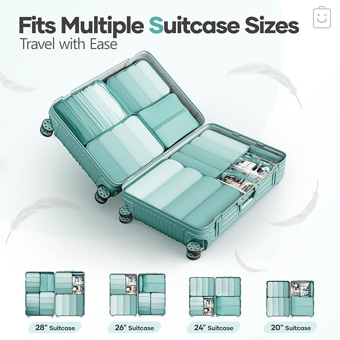 Veken 9/11 Set Compression Packing Cubes for Travel Essentials,Compressible Expandable Large Luggage Suitcase Organizer Bags for Clothing,Durable Space Saver Storage Bags(Blue Green)