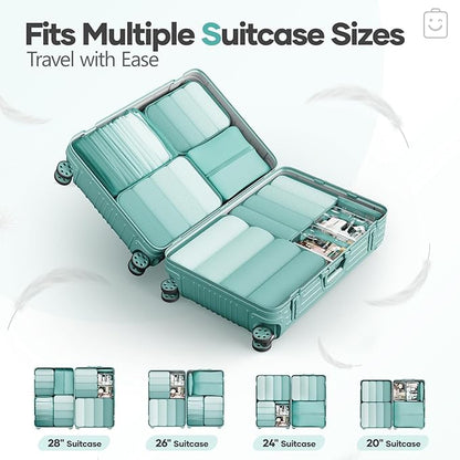 Veken 9/11 Set Compression Packing Cubes for Travel Essentials,Compressible Expandable Large Luggage Suitcase Organizer Bags for Clothing,Durable Space Saver Storage Bags(Blue Green)