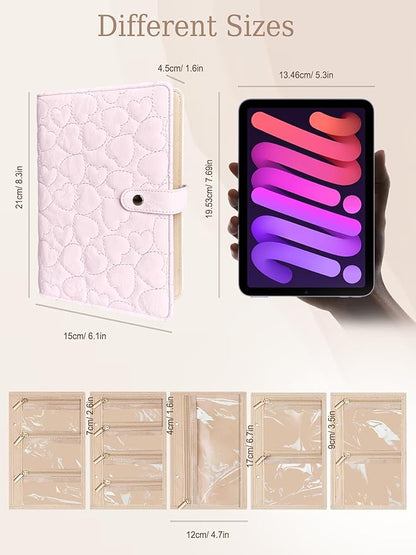 Travel Jewelry Organizer Case, Portable Jewelry Storage Roll Bag with Clear Zipper Velvet Pouch, Jewelry Holder Book Ring Binder for Bracelet, Necklace, Earring, Ring (Pink)