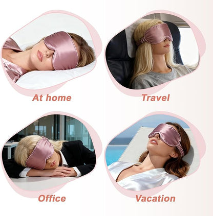 VOCOSTE 22 Momme Pure Silk Sleep Mask with Travel Pouch, 3D Contour Adjustable Blindfold for Side Sleepers, Eye Mask Locks Light for Sleeping, Bean Pink