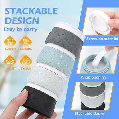 16 Pack Travel Bottles for Toiletries, TSA Approved Travel Size Toiletries Containers Set, BPA-Free Silicone Leak Proof Refillable Bottles Stackable Creams Jars Accessories Kit W/Clear Bag(Gray)