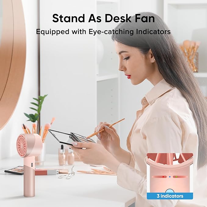 AMACOOL Portable Handheld Turbo Fan, 17Hrs Runtime, 4 Speeds Wind, Cool Metal Body, Rechargeable Battery Personal Fan, Mini Pocket Fans for Girl Woman Man Travel Makeup Camping Outdoor-Pink