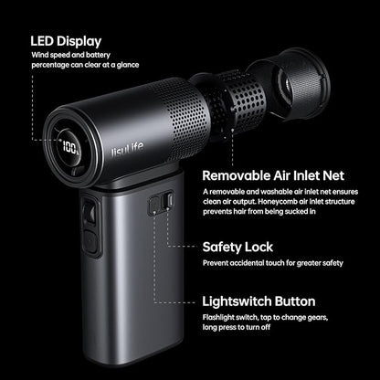 JISULIFE Portable Handheld Fan Ultra2 9000mAh, Max 25 Hrs, 5 IN 1, 100 Speed Turbo Fan, Rechargeable 18W Power Bank with Flashlight, Metal Shell Multi-Function Travel Essentials Gifts for Men-Grey