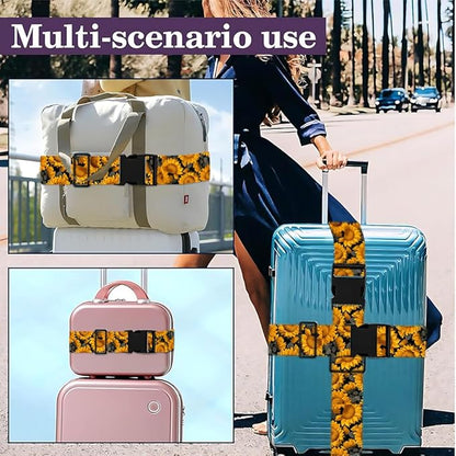 2PC,Sunflower Luggage Strap 1.97 x 70.84 inch Yellow Floral Design Adjustable Suitcase Belt Durable Nylon Baggage Identifier Travel Accessory for Bright Summer Trips