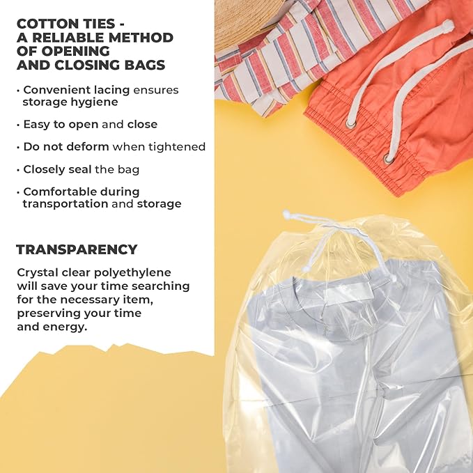 Disposable Drawstring Bags PE 2 Mil with Double Cotton Drawstrings