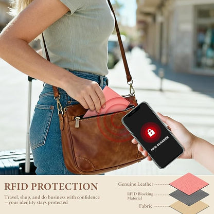 Genuine Leather Passport Holder for Women Men, Hidden Airtag Pocket, RFID Blocking, Zippered Coins Pocket & Cash Compartment Travel Gifts Essentials Passport Cover Case - Hot pink