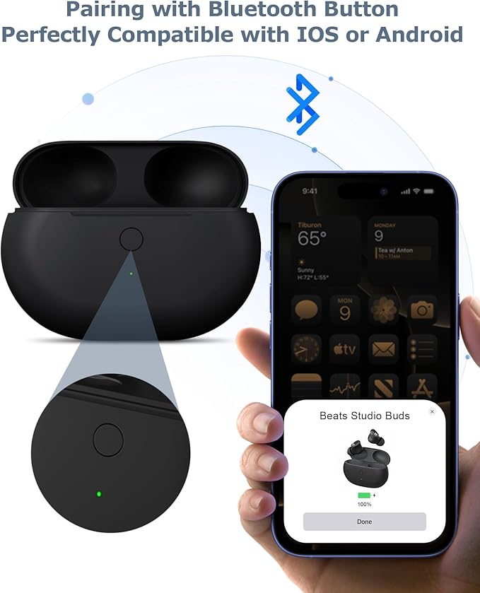 Charging Case Replacement for Studio Buds & Studio Buds+: Earbuds Charger Case with Bluetooth Sync Button, 660mAh Battery & USB-C Cable