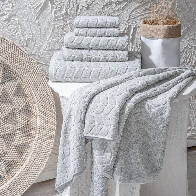 BAGNO MILANO Turkish Cotton Ultra-Soft Plush Absorbent Quick Dry Bathroom Towel Set, Made in Turkey (LightGrey, 6 pcs Towel Set)