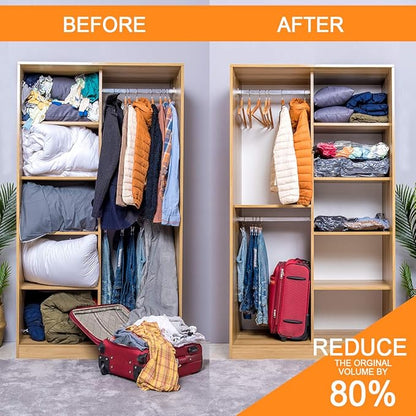 10 Pack Vacuum Storage Bags (5 x Large, 5 x Medium), Space Saver Sealer Compression Bags with Travel Hand Pump for Blankets, Comforters, Pillows, Clothes Storage