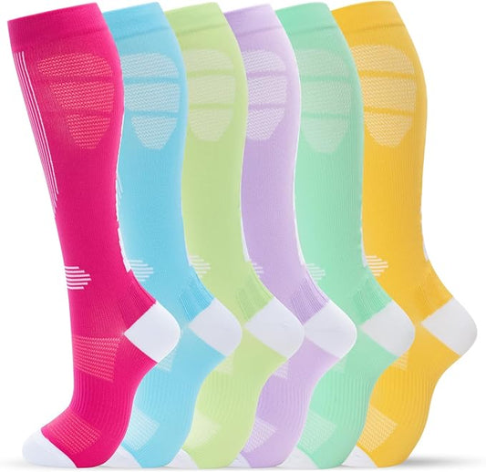 fenglaoda Compression Socks Women Men 6 Pairs, Knee High Best Support Circulation Socks for Running, Travel, Flight, Nurse