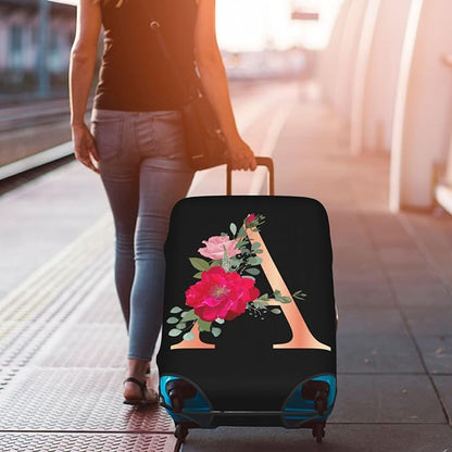Floral Letter A Travel Luggage Cover Spandex Suitcase Protector Elastic Washable Stretch Suitcase Cover,Size XL(Fit 29-32inch Suitcase)