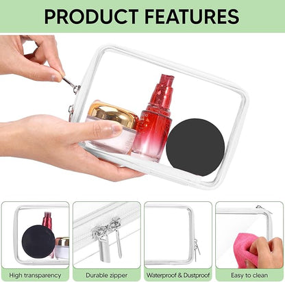 2 Pcs Clear Hard Zipper Case, Hard PC Plastic Cosmetic Travel Bag, Portable Travel Organizer Bins, Durable Makeup Bags for Toy Storage, Pencil Case(White Zipper)