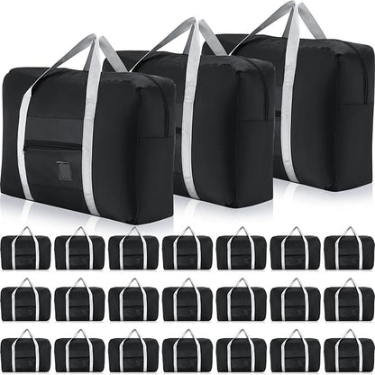 Sweetude 24 Pcs Travel Duffel Bags Bulk Foldable Luggage Bag Women Men Waterproof Carry Tote with Trolley Sleeve for Gym, Overnight, Airlines(Black)