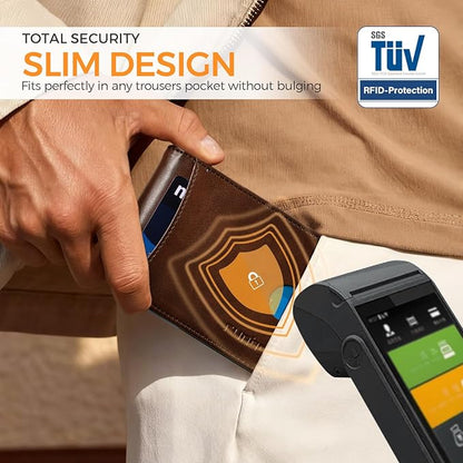 RUNBOX Money Clip Slim Wallets for Men RFID Blocking 11 Card Holder Minimalist Small Leather Bifold Men's Front Pocket Wallet Gift Box