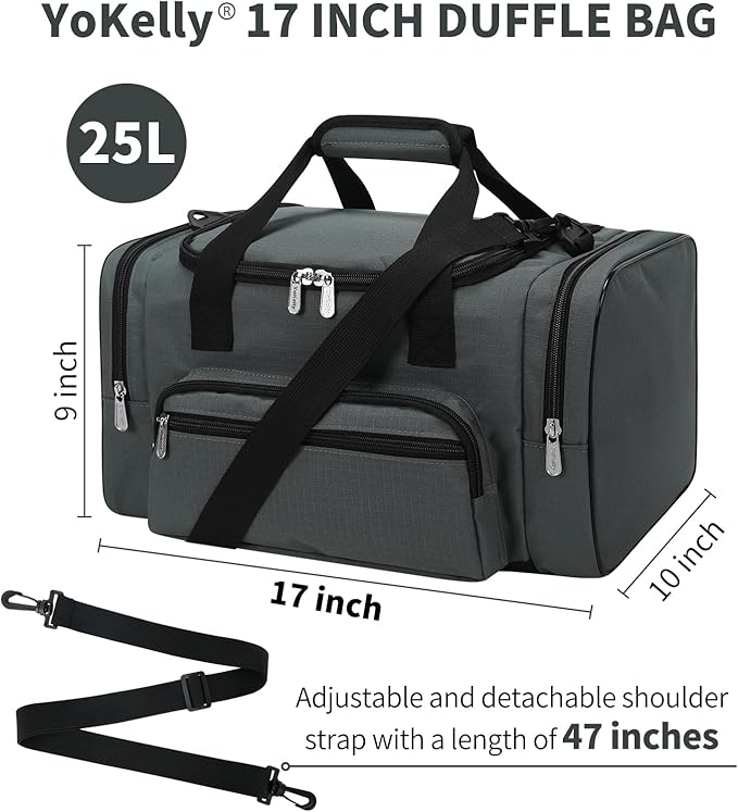 Small Gym Duffle Bag - 17 inch Carry On Weekender Bag for Travel Sport (17x10x9 in) - Dark Grey
