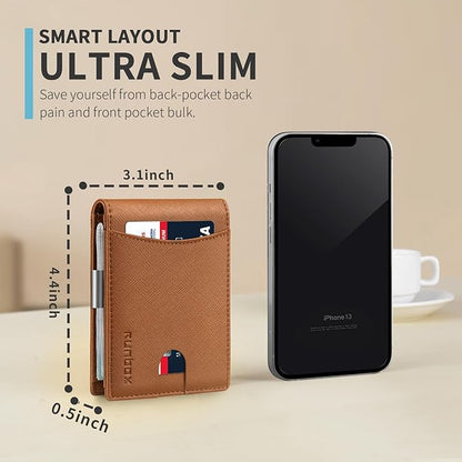 RUNBOX Money Clip Slim Wallets for Men RFID Blocking 11 Card Holder Minimalist Small Leather Bifold Men's Front Pocket Wallet Gift Box