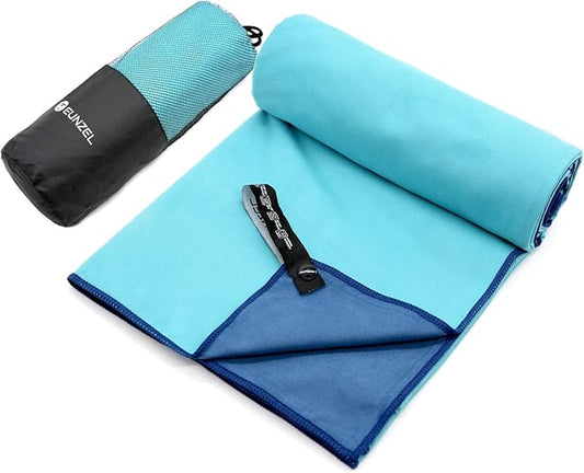 Eunzel Quick Dry Camping Towel, Microfiber Travel Towel Super Absorbent Fast Drying Towel for Camping, Beach, Gym, Backpacking, Yoga & Swimming(30" x 60", Navy/Cyan)