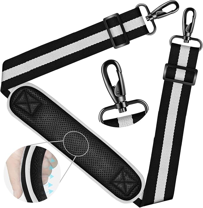 ZINZ Shoulder Strap 59 Inch Universal Bag Strap with Ultra-thick Fixed Breathable Pad Adjustable Heavy-duty Shoulder Strap for Laptop bag Crossbody Gym Bag Camera Bag and more - Stripe-BWB