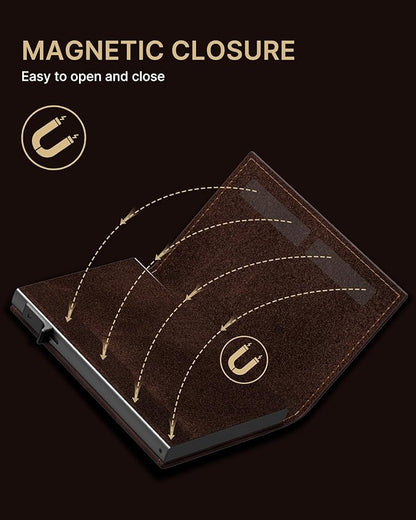 typecase Mens Wallet Card Holder: Pop Up Aluminum Case, Genuine Leather, Smart, RFID Blocking, Slim, Minimalist, Front Pocket - 9-14 Card Capacity | ID Window | Cash Slot - Oil Wax Brown