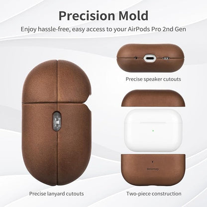 Belemay for AirPods Pro (2nd Generation) Case – Premium Crazy Horse Leather - Rich Patina- Secure Grip - Compatible with MagSafe and Wireless Charging - Compatible with Airpods Pro 2 Case - Brown