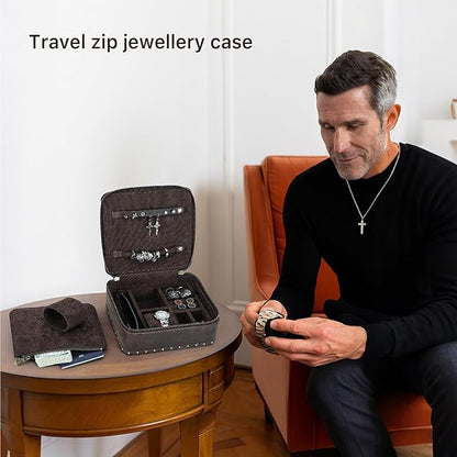 CONTACTS Full Grain Leather Jewelry Box for Men Travel Jewelry Organizer Watch Case Vintage Jewelry Storage Case for Cufflinks Ring Sunglasses Holder by Handmade