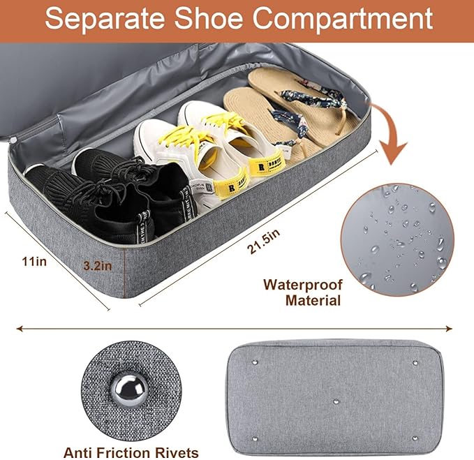 Weekender Bag for Women, Travel Duffel Bag Carry On Overnight Bag with Shoe Compartment Large Nylon Travel Weekend Tote Bag