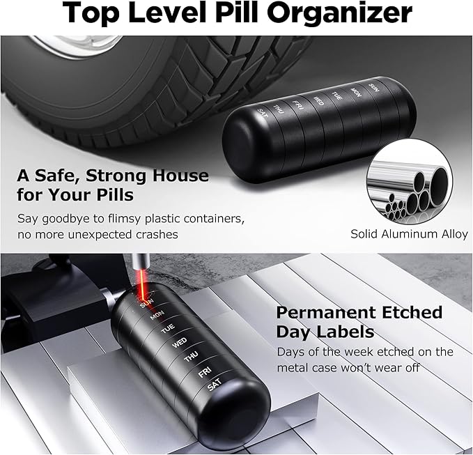 Zannaki Weekly Pill Organizer 7 Day 2 Times a Day, Portable Metal Travel Waterproof AM PM Pill Box,Large Pill Case Container, BPA Free Daily Medicine Organizer Holder for Vitamin, Fish Oil, Supplement