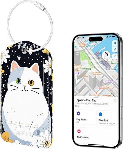 TopMade Smart Luggage Tag with Find My, Premium Leather Luggage Tags for Suitcase, Travel Bags, Backpacks, Anti-Lost Suitcase Tag Tracker for Travel with Privacy Name Card, Rechargeable