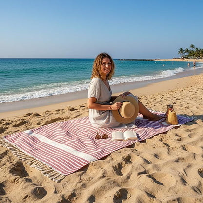 Bazaar Anatolia Turkish Beach Towel 100% Cotton Bath Towels 71x39 Quick Dry Sand Free Lightweight Large Oversized Mat Red - Made in Turkey