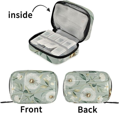 Pill Organizer Box Case Weekly Travel Pill Container Holder 7Day Cute Vitamin Organizer Dispenser Sorter Planner Storage Small Compact Sage Green Dandelion10