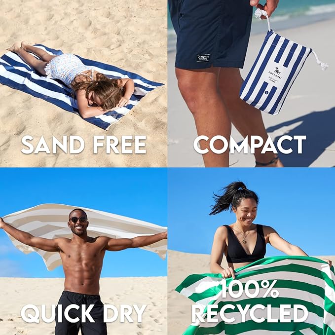 Dock & Bay Beach Towel - Quick Dry, Sand Free - Compact, Lightweight - 100% Recycled - Includes Bag - Cabana - Cancun Green - Large (160x90cm, 63x35)