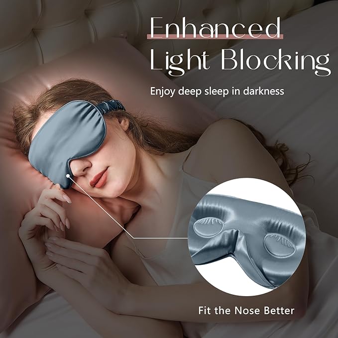 ZIMASILK Adjustable 22 Momme 100% Mulberry Silk Sleep Mask, Upgraded 3D Contoured Cup Eye Mask for Sleeping, Super Soft & Breathable Blindfold, Blackout for Deep Sleeping (Blue Haze)