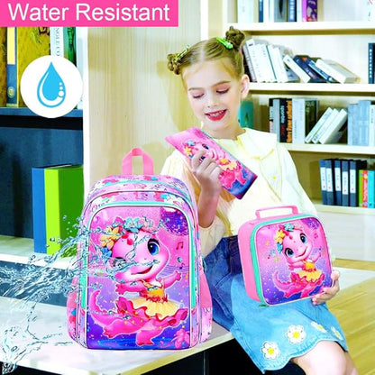 WZLVO 3PCS Kids Backpack for Girls, Unicorn Dinosaur Animal Prechool Elementary Kindergarten School Bookbag with Lunch Box