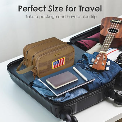 TACTICISM Toiletry Bag for Men - Extra Large Dry Wet Separate Travel Toiletry Bag, Tactical Molle Dopp Kit for Men, Water-Resistant Shaving Bag for Travel Camping Gym, Brown