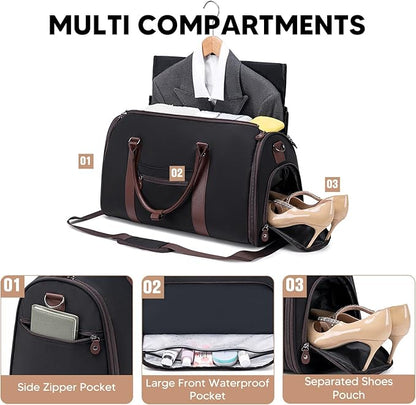Garment Bag for Airplane Travel, Carry On Garment Duffle Bags for Women, 2 in 1 Travel Suit Bag with Shoes Compartment Carry on Bag Hanging Garment Bag Travel with Shoulder Strap,Black