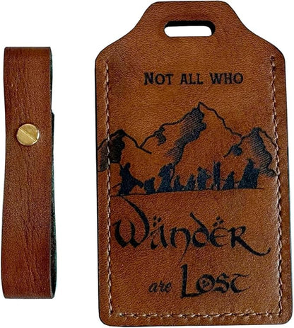 Mayan Corner - Handcrafted Brown Leather Luggage Tag with Adventure Quote, Decorative Stitching