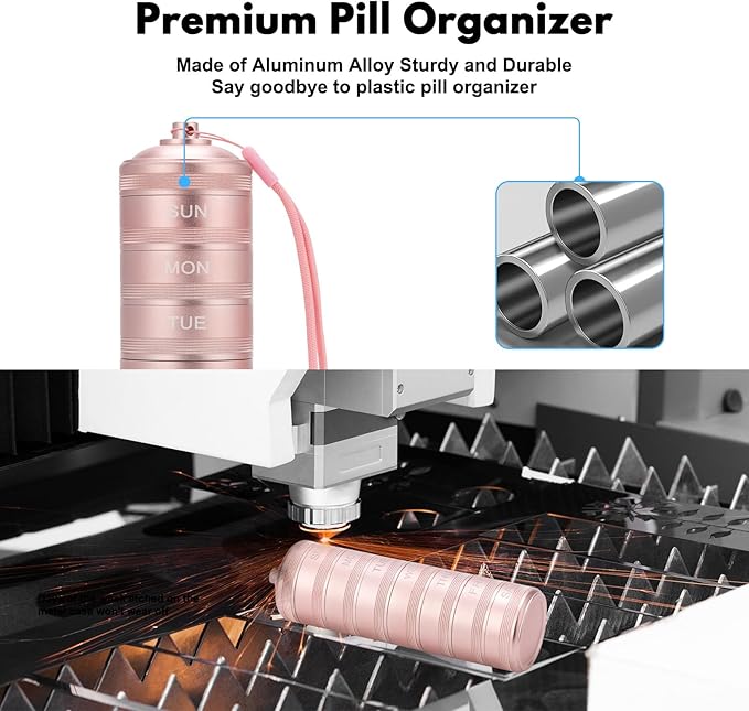 Travel Pill Organizer 7 Day - Waterproof Metal Weekly Pill Box Daily Pill Case with 7 Compartments, Pill Container for Vitamin Medicine Supplements Fish Oil, Pink Daily Pill Organizer