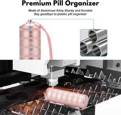 Travel Pill Organizer 7 Day - Waterproof Metal Weekly Pill Box Daily Pill Case with 7 Compartments, Pill Container for Vitamin Medicine Supplements Fish Oil, Pink Daily Pill Organizer