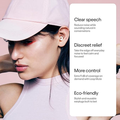 Loop Engage 2 Plus Earplugs – Everyday Noise Relief with Clear Speech for Social Gatherings, Work, Conversation, Parenting & Noise Sensitivity – 16 dB Noise Reduction + Mute for Extra Coverage, Rose