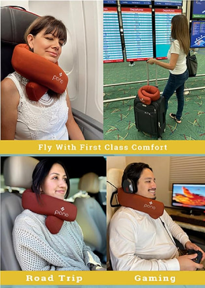 Pono Neck Cradle Travel Pillow (Patented): Memory Foam, Ergonomic 360° Adjustable Support, Prevents Head Nods. Infinity Shape Fits All Adults. Foldable Design for Easy Portability (Amber Blaze)