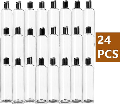 24 Pack 8oz Clear Plastic Empty Bottles, Refillable Travel Containers with Disc Top Flip Caps, Squeezable Shampoo Bottles for Toiletries Liquid Soap, Lotions, Cream, Creams, BPA Free