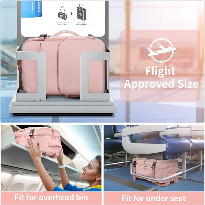 ZOMFELT Travel Backpack for Women Men, Carry On Backpack, TSA 15.6inch Laptop Backpack Flight Approved, Personal Item Travel Bag Nurse Bag Casual Daypack for Weekender Business Trip, Pink