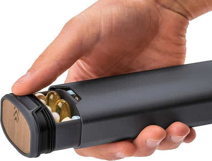 7 Day Weekly Pill Organizer 2.0 by mbarc - Premium Stylish Aluminum and Wood Large Capacity Pill Box for Supplements, Pills, Vitamins and Medication. (Steel Grey)