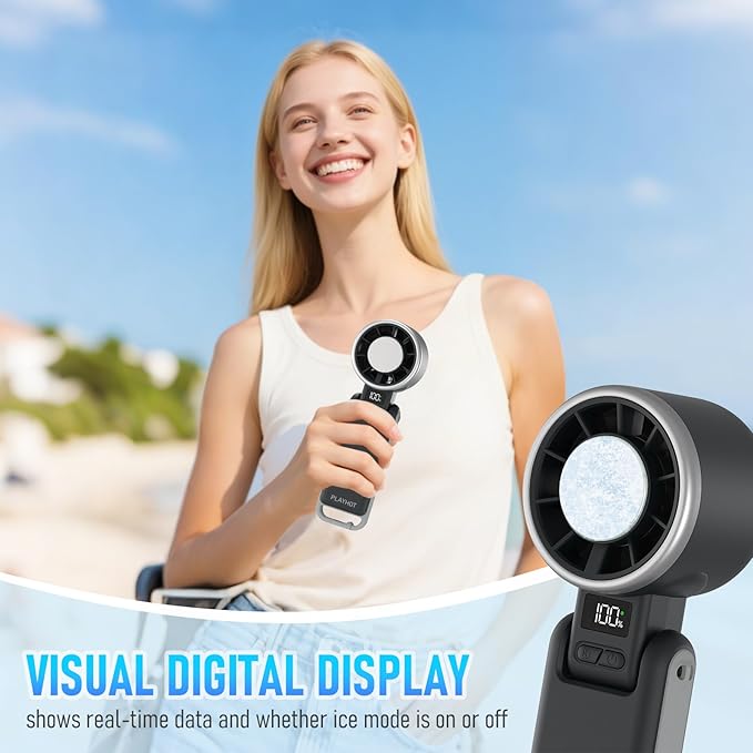 Portable Handheld Turbo Fan with Ice Cooling, Rechargeable Personal Fan, Up tp 12Hrs Cooling, 5 Speed 25550RPM Powerful Portable Fan for Travel, Outdoor, Camping, Hiking (Black)